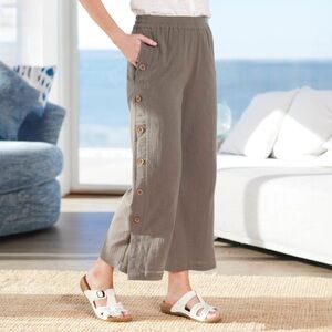 NorthStyle XL Taupe Cotton Wide Leg Pants Button Detail Elastic Waist Pockets